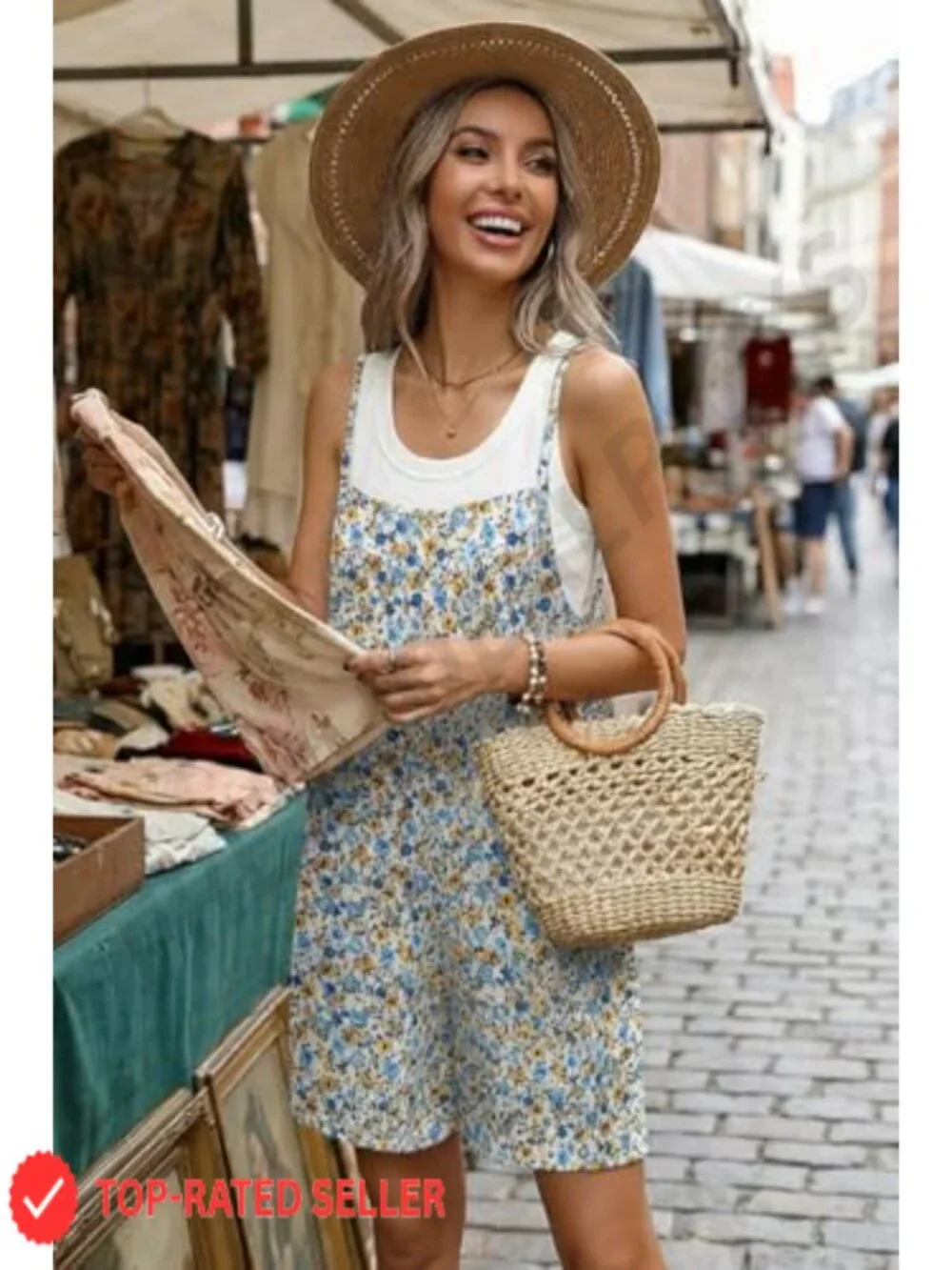 Floral Romper with Pockets Adjustable Straps Casual Summer Vacation Outfit